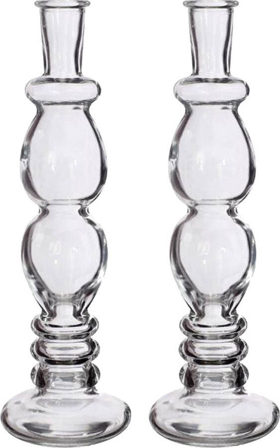 Merkloos Kaarsen kandelaar Florence 2x transparant glas helder D9 x H28 cm kaars kandelaars