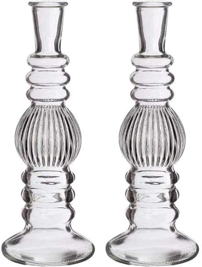Merkloos Kaarsen kandelaar Florence -2x- transparant glas ribbel D8 5 x H23 cm kaars kandelaars