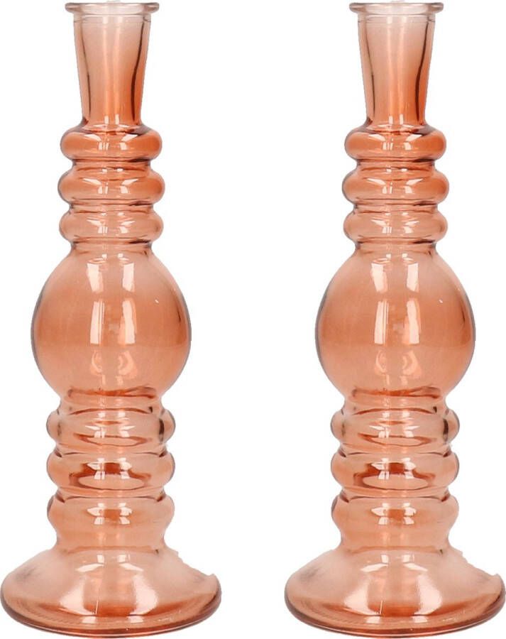 Merkloos Kaarsen kandelaar Florence 2x zacht oranje glas helder D8 5 x H23 cm kaars kandelaars