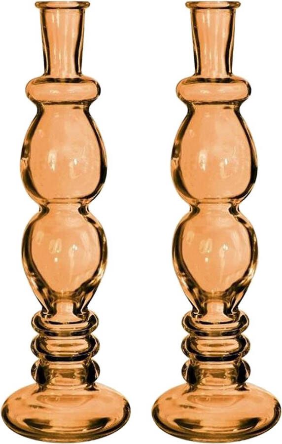 Merkloos Kaarsen kandelaar Florence 2x zacht oranje glas helder D9 x H28 cm kaars kandelaars