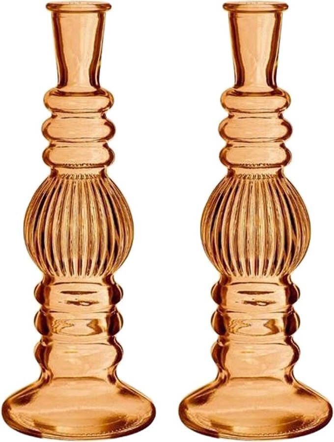 Merkloos Kaarsen kandelaar Florence 2x zacht oranje glas ribbel D8 5 x H23 cm kaars kandelaars