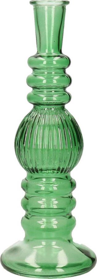 Merkloos Kaarsen kandelaar Florence groen glas ribbel D8 5 x H23 cm kaars kandelaars