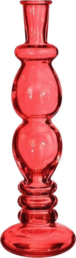 Merkloos Kaarsen kandelaar Florence koraal rood glas helder D9 x H28 cm kaars kandelaars