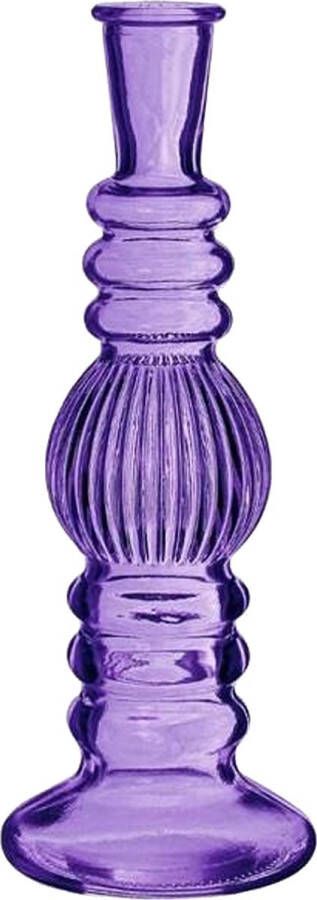 Merkloos Kaarsen kandelaar Florence paars glas ribbel D8 5 x H23 cm kaars kandelaars