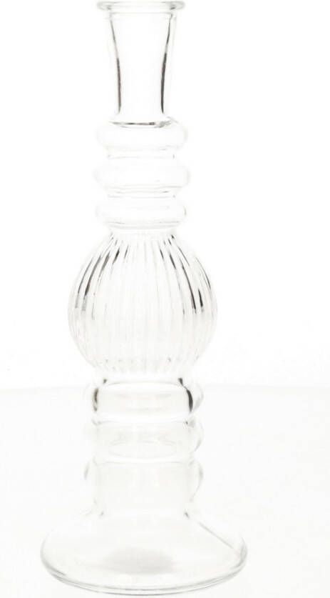 Merkloos Kaarsen kandelaar Florence transparant glas ribbel D8 5 x H23 cm kaars kandelaars