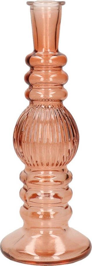 Merkloos Kaarsen kandelaar Florence zacht oranje glas ribbel D8 5 x H23 cm kaars kandelaars