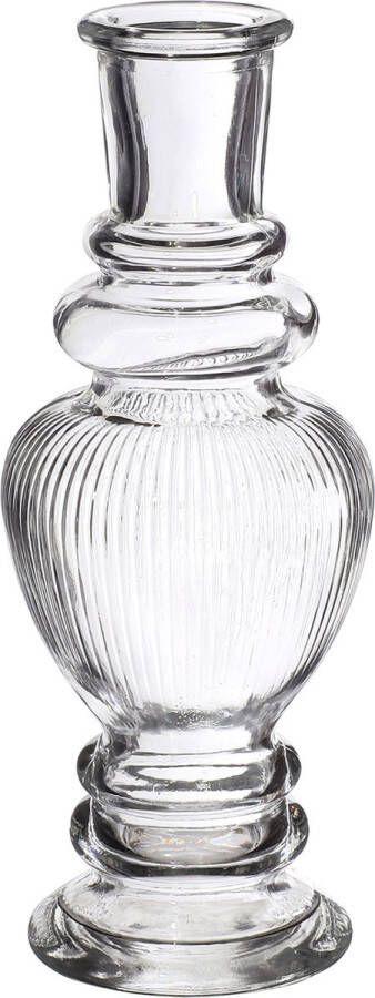 Kaarsen kandelaar Venice glas ribbel transparant D5 7 x H15 cm