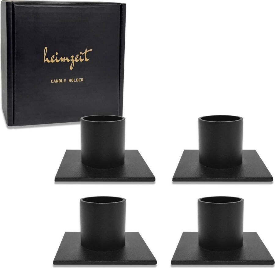 Kaarsenhouder voor staafkaarsen en tafelkaarsen van metaal [4 stuks hoekig] zwart stijlvol design kandelaar voor een elegante kamerdecoratie