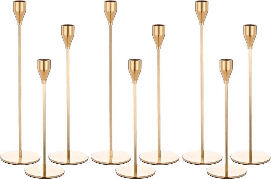 Kaarsenhouders Set van 9 Goud 33 29 24 cm Hoge Metalen Kaarsenhouders voor 3 4 Inch Dikke Taps Kaarsen Woondecoraties voor Feest Bruiloft Eetkamer