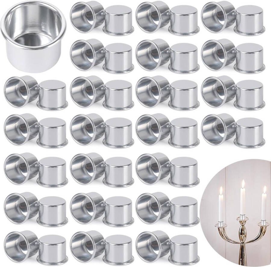 Kaarsenhouders van metaal voor staafkaarsen 36 stuks decoratief klein kaarsenstandaard voor tafelkaarsen theelichtjes decoratie zilver