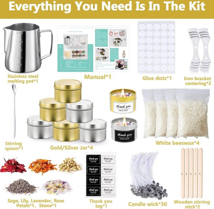 Kaarsenmakerset doe-het-zelf kaarsen maken accessoires geurkaarsen DIY cadeauset met kaarsenglas starterset voor beginners
