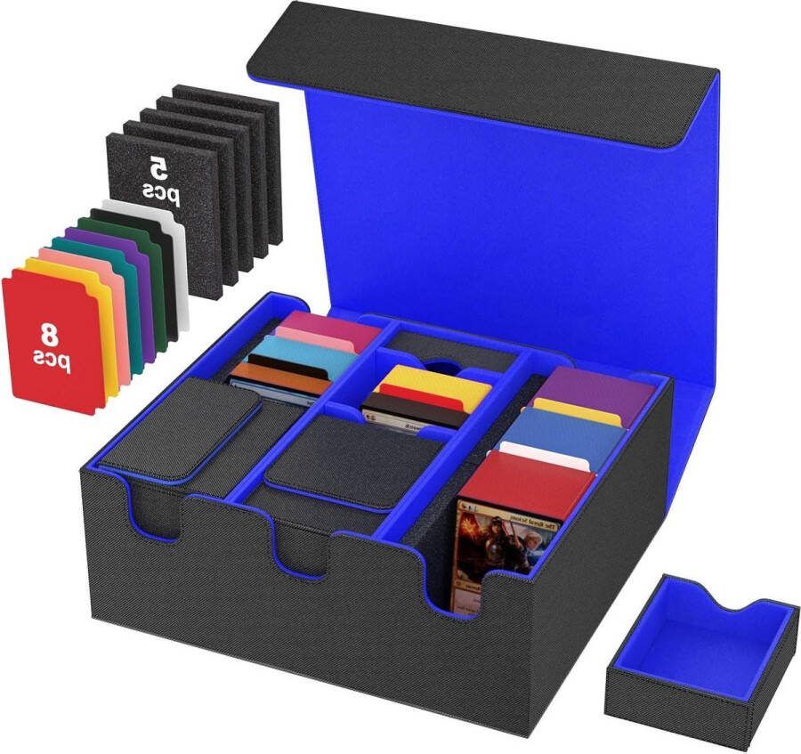 Kaartenopbergdoos MTG 2200+ Verzamelkaarten 8 Kleurrijke Verdelertabs 5 Sponspads Opslag voor Magische Spelkaarten Bevat 5 Commander Deck Box (Zwart &