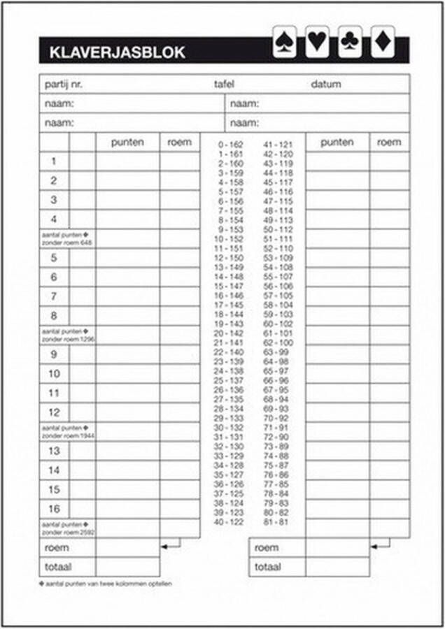Merkloos Klaverjas spelen scoreblok A5 Kaartspel