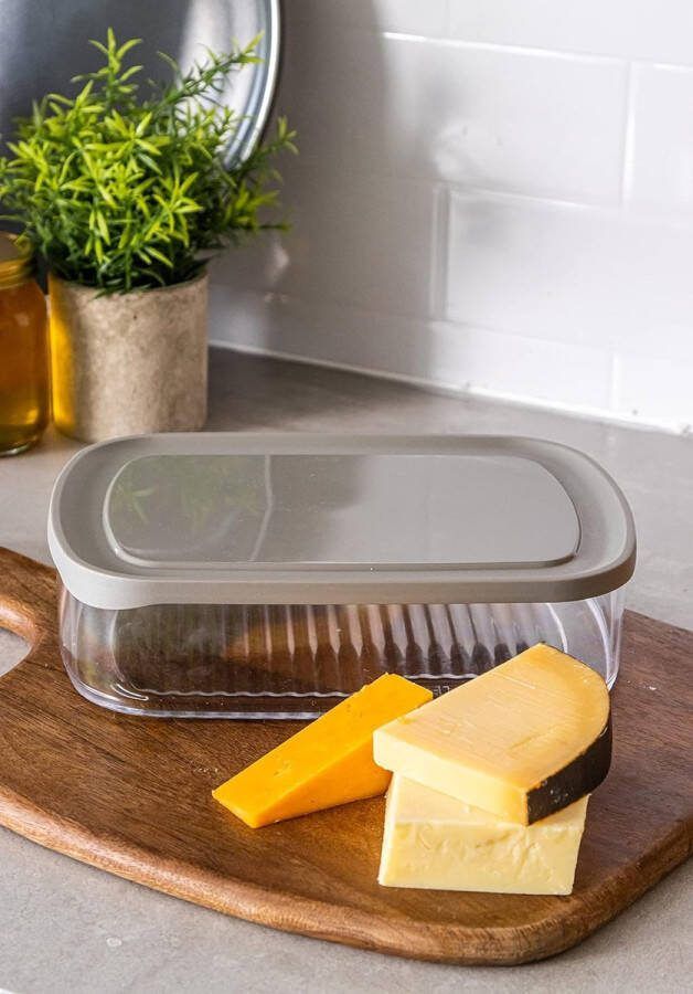Kaas Koelkast bewaardoos met Deksel Grote Luchtdichte Voedselcontainer voor Stukjes en Plakjes Kaas met Grijs Deksel voor Koelkast en Diepvriezer 1700ml