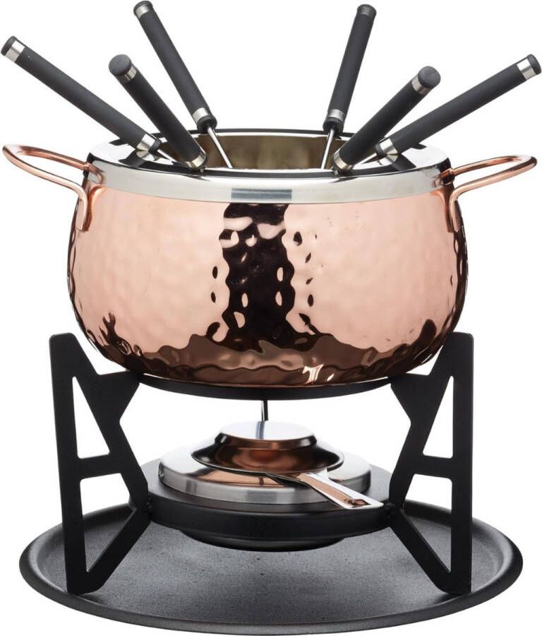Kaasfondue Set 6 Vorken Roestvrij Staal RVS Gel Brander Pan Voor Fondue Metalen Standaard Dubbele brander voor Chocolade Kaas of Vlees