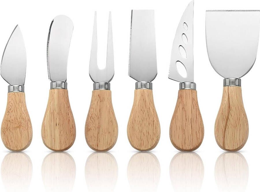 Kaasmes houten handvat kaasmes kaassnijder set roestvrij staal 6 stuks
