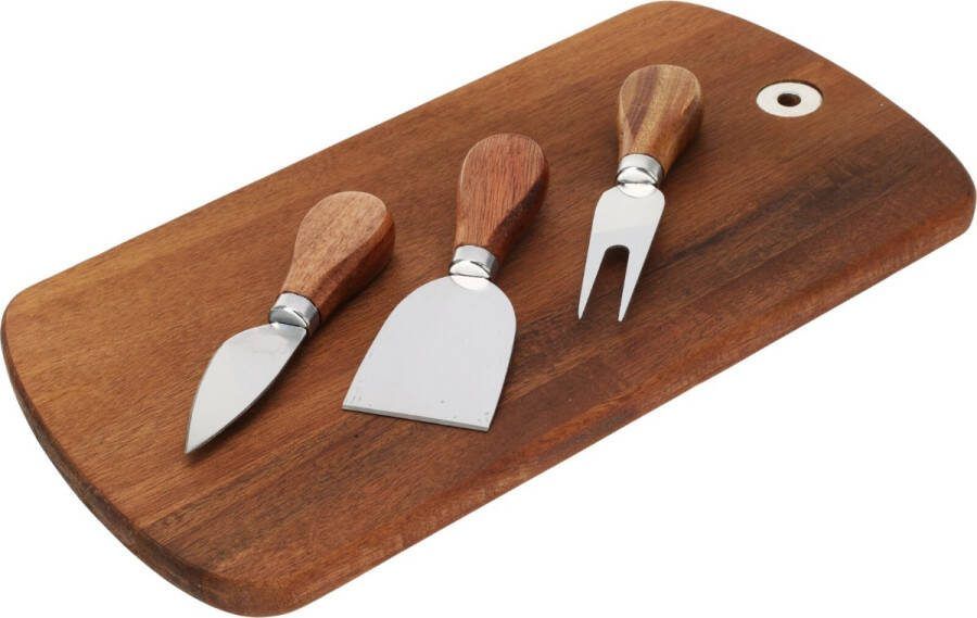 Kaasplank -borrelplank- met 3 Kaasmessen Acaciahout-32 x 17.5 x 1.5 cm