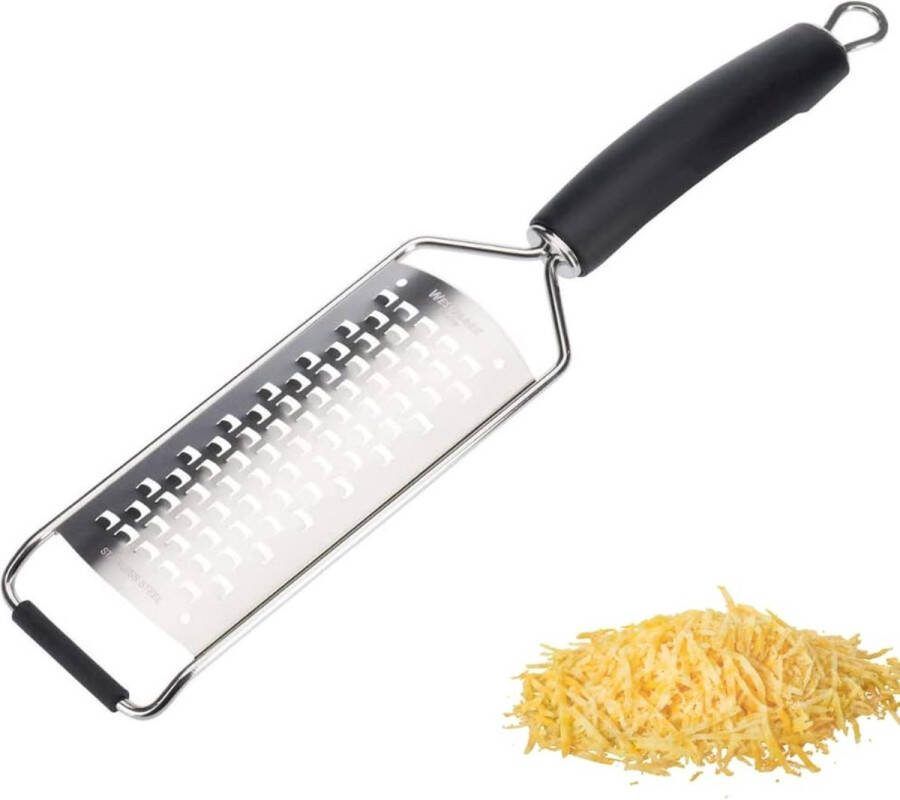 Kaasrasp grof 100% roestvrij staal rasp voor kaas hard fruit aardappelen en groenten keukenrasp met lemmetbeschermer voor veilig bewaren 32 x 6 5 x 2 8 cm (zilver)