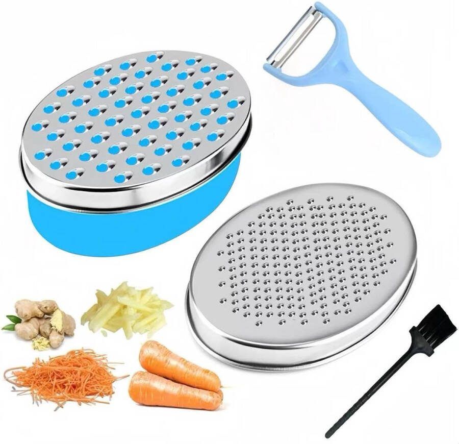 Kaasrasp met houder roestvrijstalen rasp voor de keuken met 2 raspoppervlakken multifunctionele rasphakselaar voor kaas groenten Parmezaanse rasp aardappelrasp met reinigingsborstel en