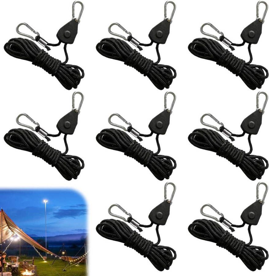 Kabelratel ratelhanger met karabijnhaak verstelbaar touw kabelhaak ratel kabelratel 2 m touwratel tentspanner plantenventilator licht kamerplanten Spanbanden met ratel