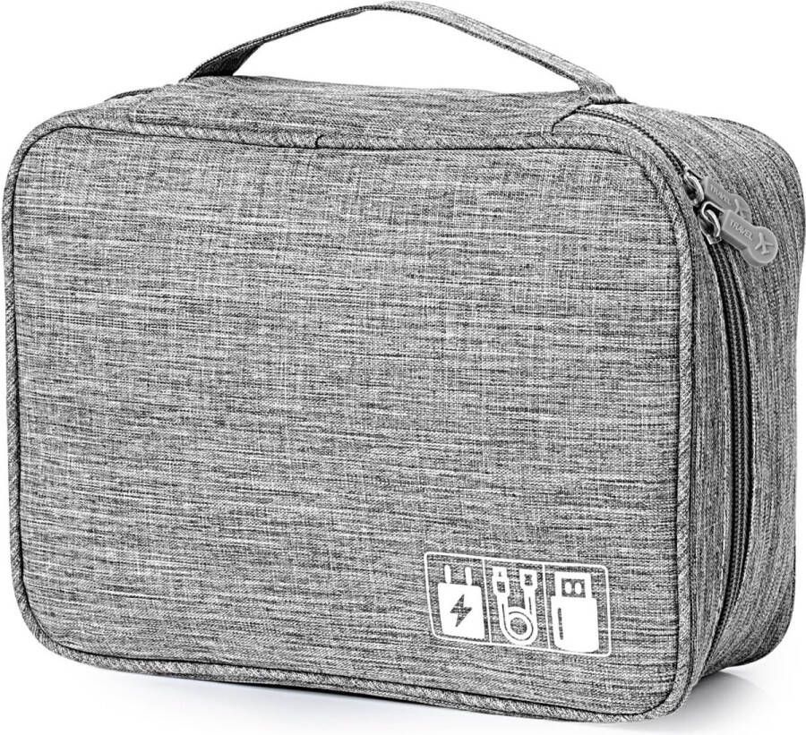 Kabeltas Universele reiskabelorganizer tas Cubes Kabelhoes waterdichte verstelbare kabelorganizer voor mobiele telefoon Oplaadkabel Powerbank USB-sticks SD-kaarten XL grijs Kabelzakken