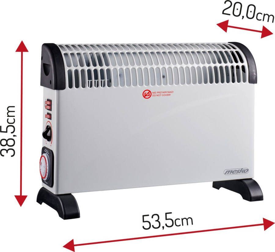 Kachel Elektrische convectorkachel 750W 1250W 2000W TURBO-ventilatorfunctie Thermostaat Timer Simpel en Betrwouwbaar