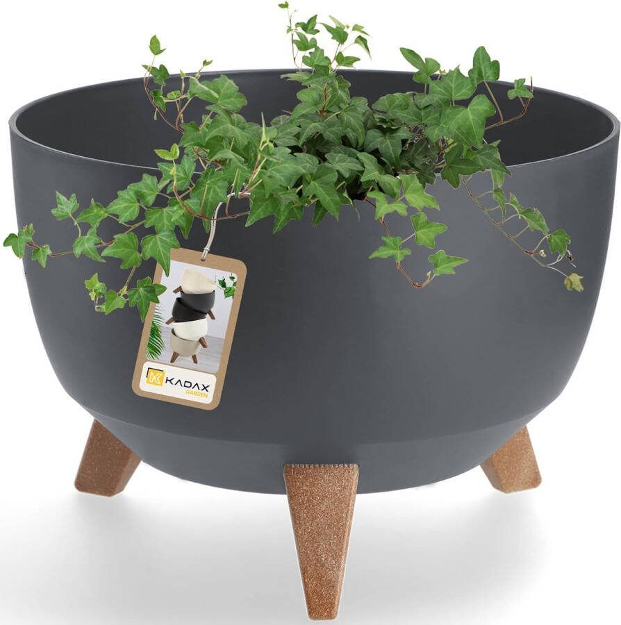 KADAX Bloempot van kunststof met drie insteeksteunen ronde bloembak plantenschaal voor balkon woonkamer Diameter 33 cm Antraciet