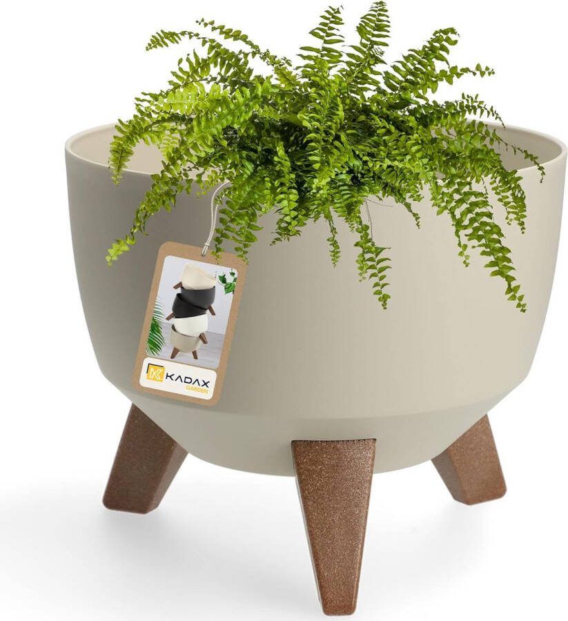 KADAX Bloempot van kunststof met drie insteeksteunen ronde bloembak plantenschaal voor balkon woonkamer Diameter 24 cm Taupe