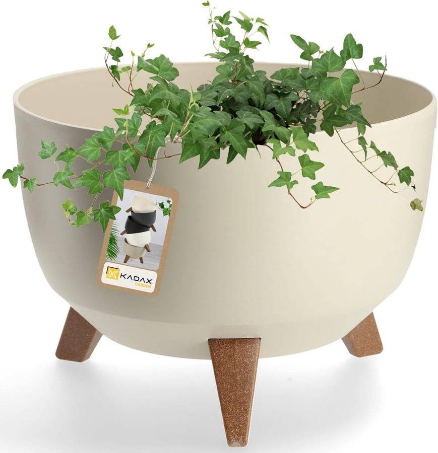 KADAX Bloempot van kunststof met drie insteeksteunen ronde bloembak plantenschaal voor balkon woonkamer Diameter 33 cm Taupe