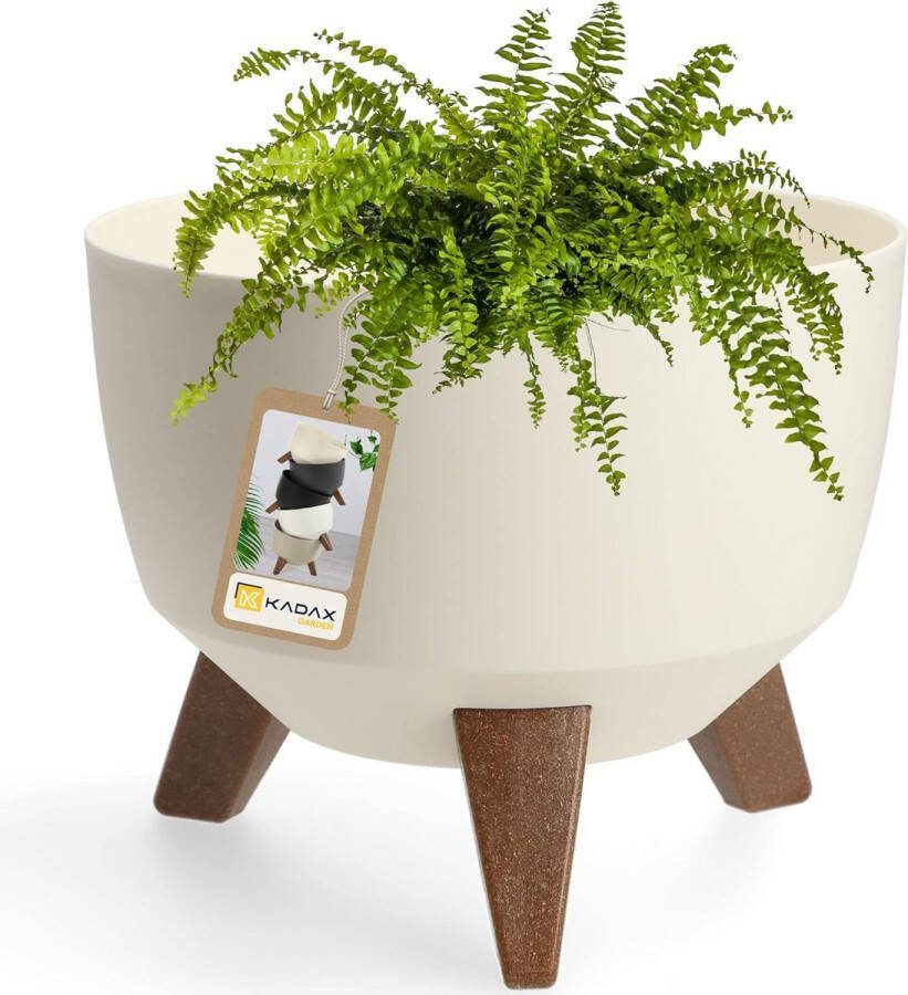 KADAX Bloempot van kunststof met drie insteeksteunen ronde bloembak plantenschaal voor balkon woonkamer Diameter 24 cm Crème