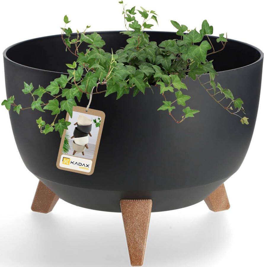 KADAX Bloempot van kunststof met drie insteeksteunen ronde bloembak plantenschaal voor balkon woonkamer Diameter 33 cm Zwart