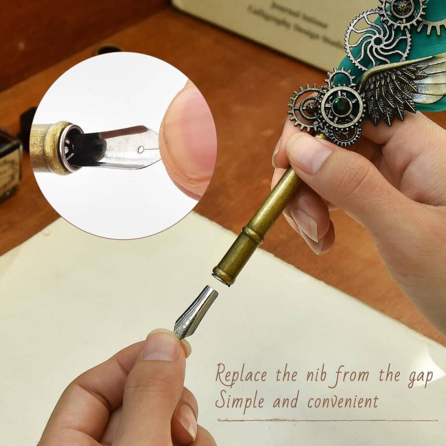 Kalligrafie Pennen Set Quill Dip Pen Veer Pen Inkt Set (Groen)
