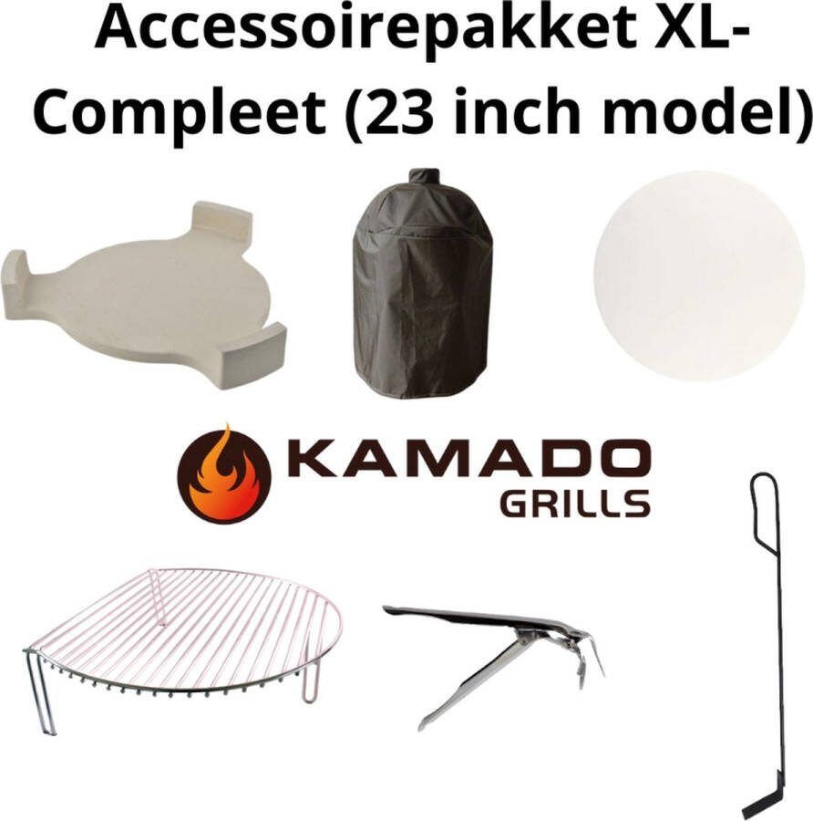 Kamado Grills Accessoirepakket 23 inch kamado Regenhoes Deflector Pizzasteen Grillklem Aspook en Grill expander
