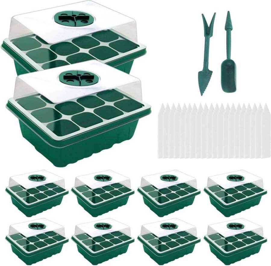 Kamerbroeikas kweekbak 10 stuks 120 cellen mini-broeikas kweekbakset voor het starten van de zaailinggroei kiemkit met groene mini-broeikas
