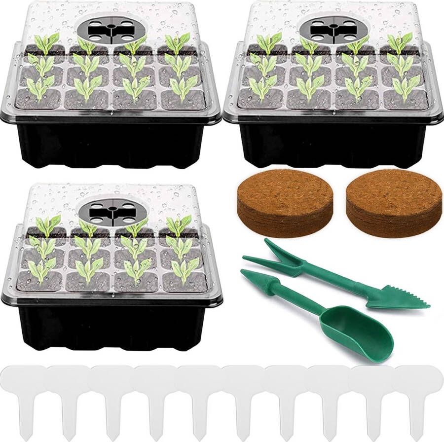 Kamerbroeikas kweekbak 3 stuks 36 cellen mini-broeikas kweekset zaailingstarters kunststof kweekschalen met deksel ventilatie voor zaailingen en planten