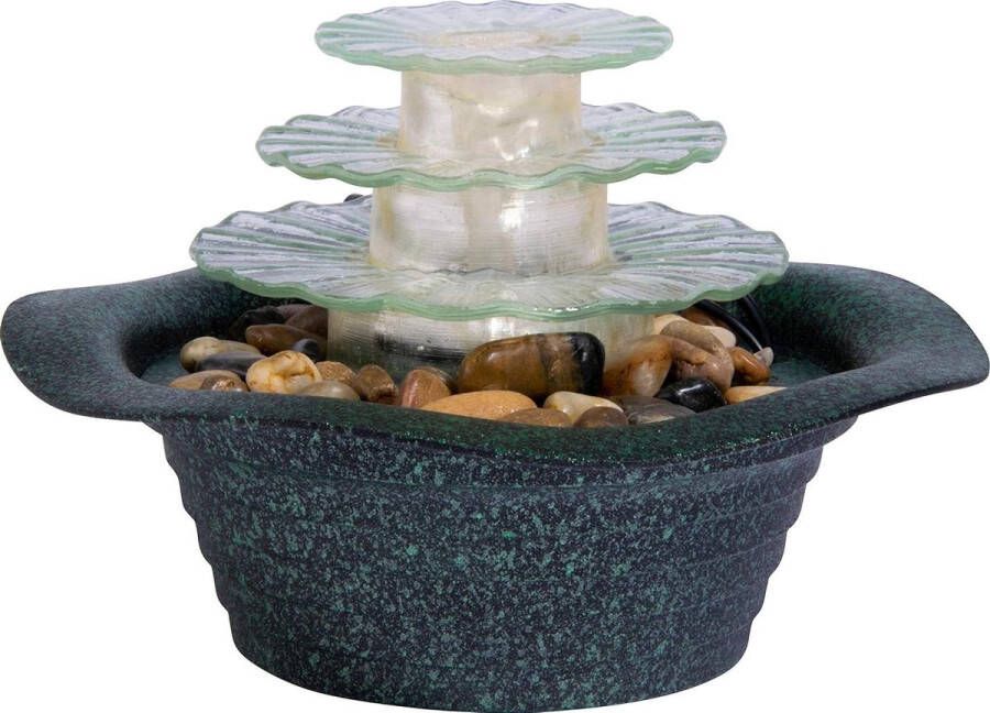 Kamerfontein drie niveaus metallic look decoratieve stenen binnen grijs waterpomp 23 x 23 x 15 cm