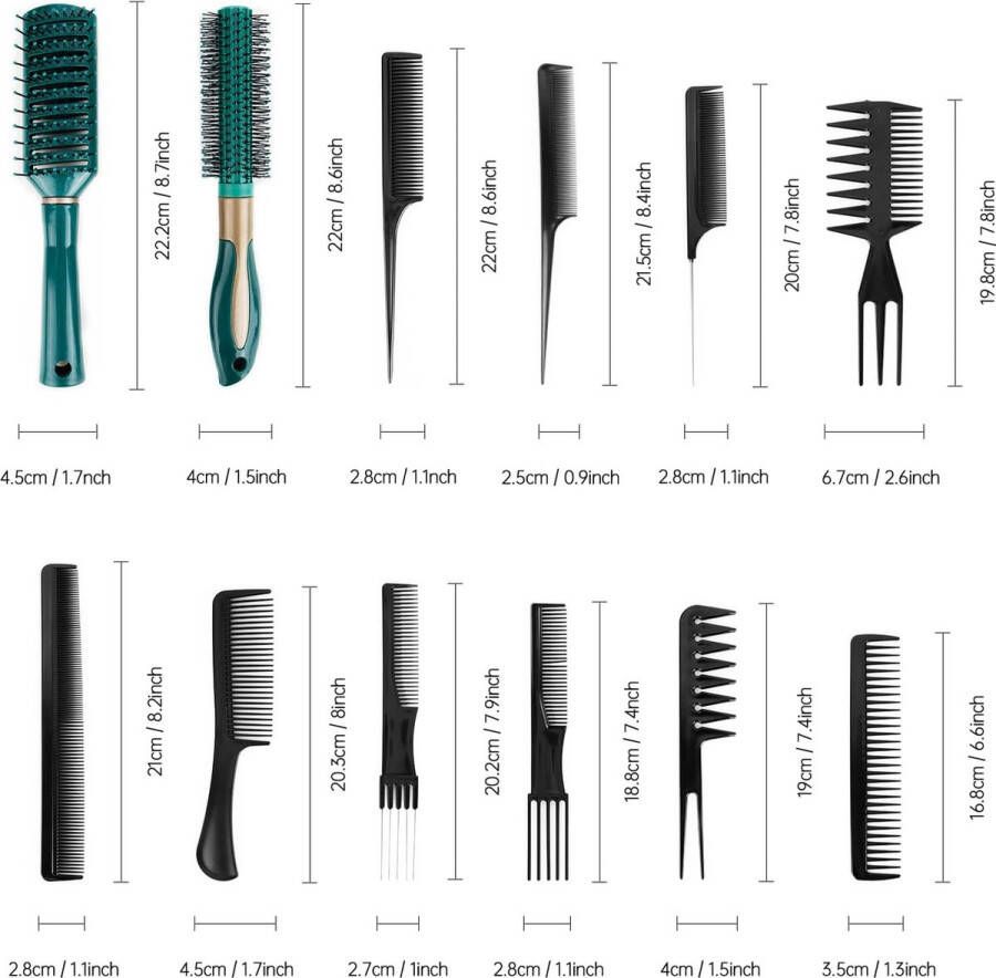 Kammen set -Professionele stylingkammenset 12 stuks