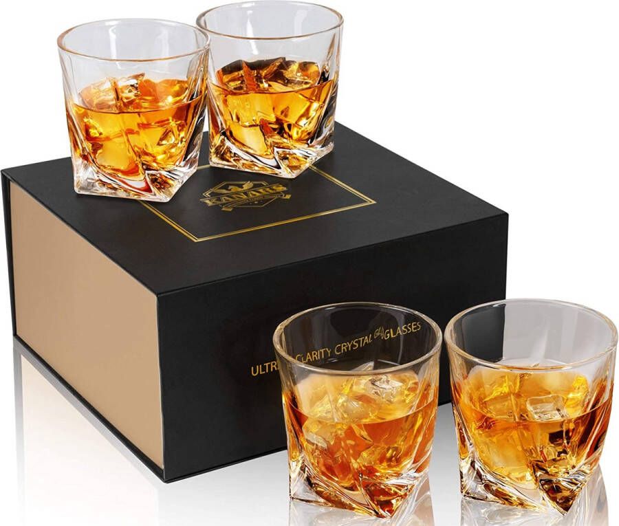 KANARS Whiskyglas Set Loodvrije Kristallen Whiskey Glazen voor Martini Scotch Cocktails Cognac Whisky Wodka 4 Stuks 300 ml