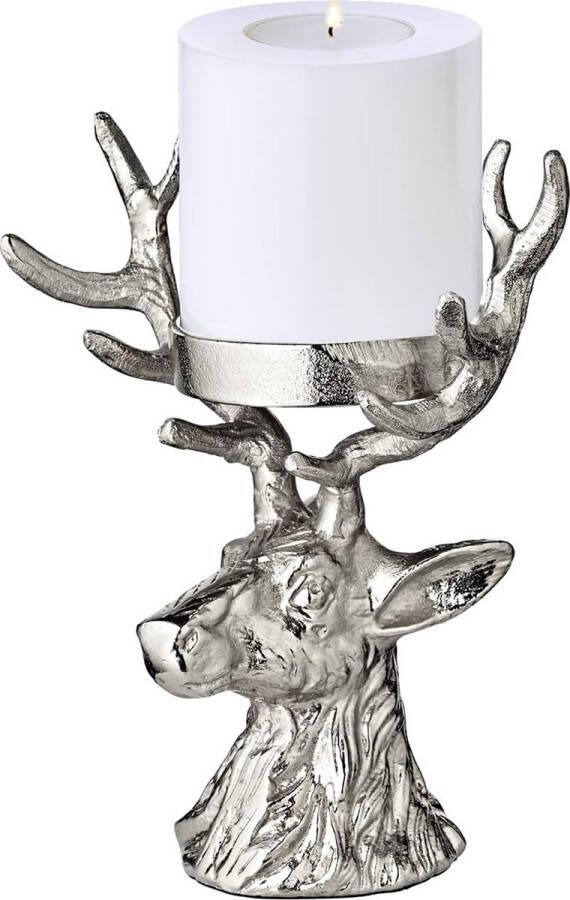 Kandelaar hert ( 6 cm H 20 cm) in zilverlook kandelaar zilveren kandelaar voor stompkaarsen decoratieve kaarsen tafeldecoratie zilveren decoratie voor kaarsen in rendierfiguur met fluwelen voet