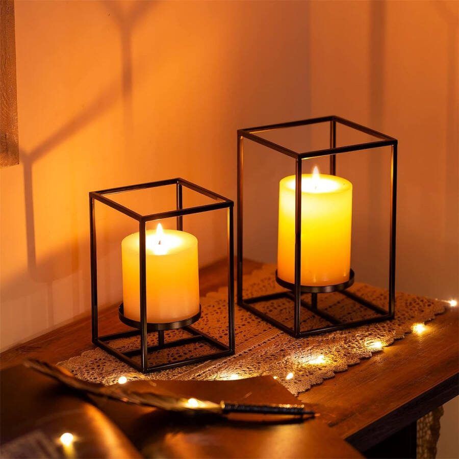 Kandelaar metaal set van 2 ijzeren decoratieve theelichthouder kaarsenhouder voor stompkaarsen zwart moderne kaarsen standaard tafeldecoratie voor bruiloft woonkamer Kerstmis