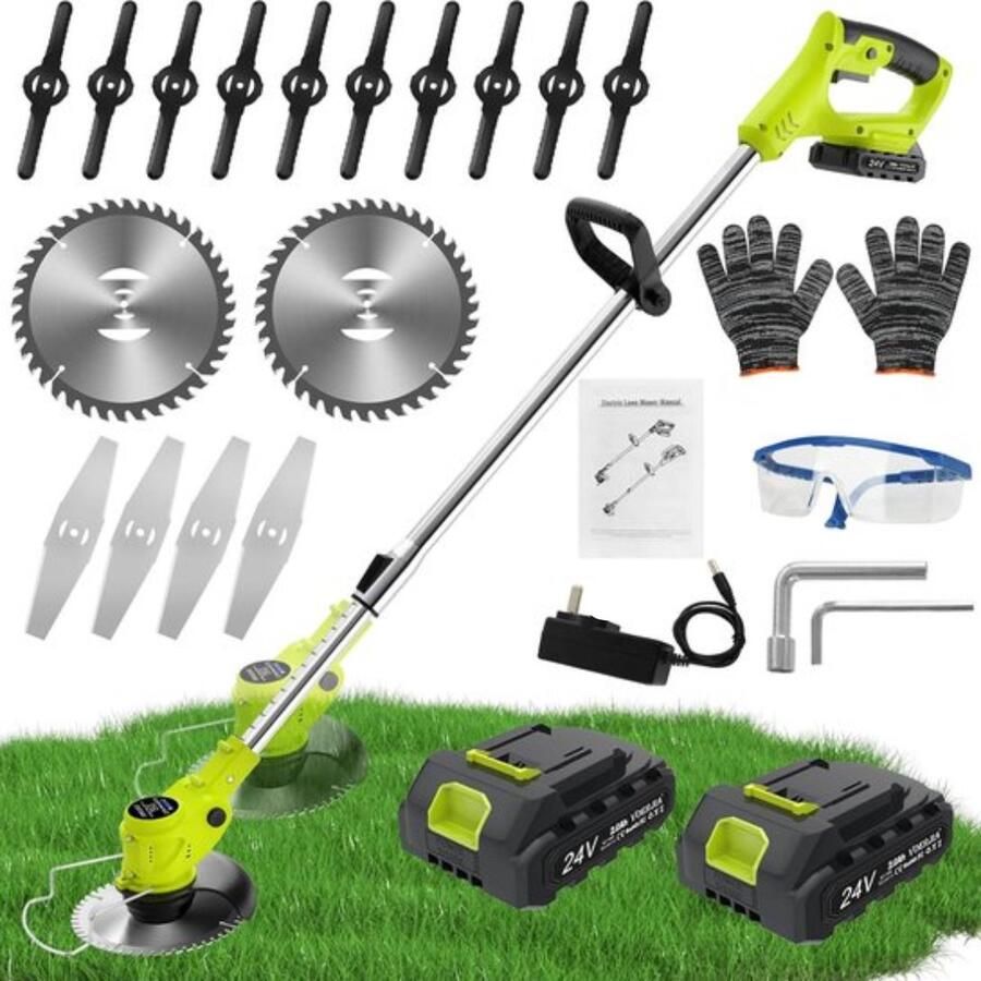 Kantenmaaier Multifunctionele 20-delige Grastrimmer & Bosmaaier Set met 2 Accu's Groen