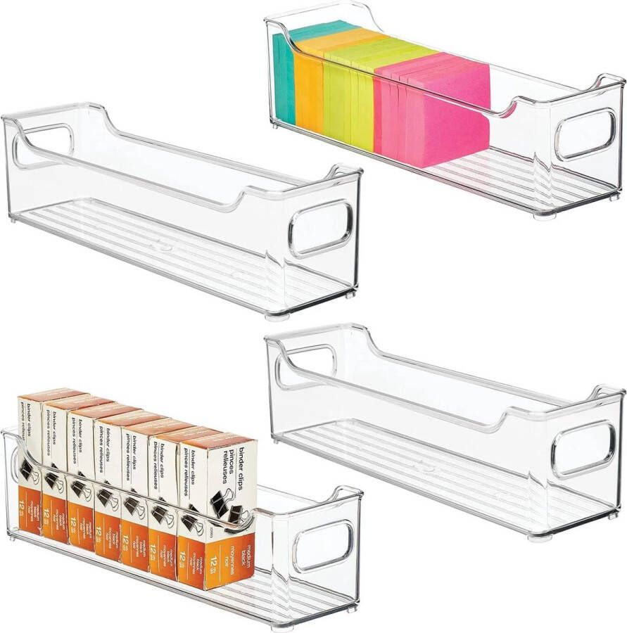 Kantoor- en bureaubox voor opslag Plastic bureaubeheerder Opslagsysteem voor bureaubenodigdheden zoals pennen perforator enz. Set van 4 Transparant
