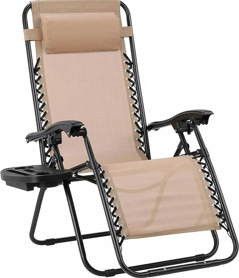 Kanyu Zero Gravity Ligstoel Chaise Lounge Beige Campingstoel Armsteun Bekerhouder Gewatteerde Fauteuil
