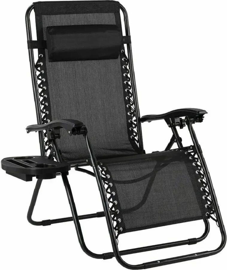 Kanyu Zero Gravity Ligstoel Zwart Campingstoel Armsteun Bekerhouder Gewatteerde Fauteuil