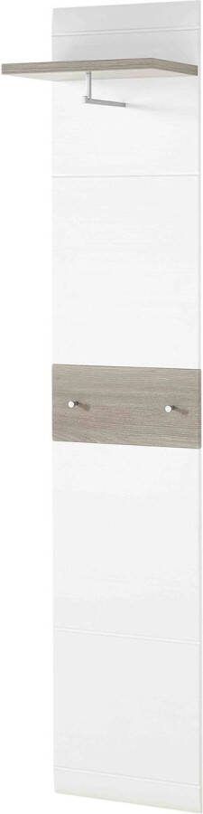 Kapstokpaneel Daisy Eiken Wit MDF 2 haken Breedte 39 cm Diepte 30 cm Hoogte 195 cm