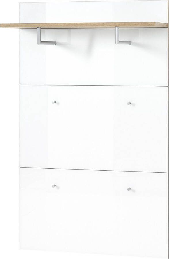 Kapstokpaneel Lagos Eiken Wit 4 haken Breedte 89 cm Diepte 30 cm Hoogte 144 cm
