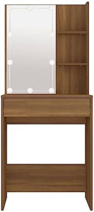 Kaptafel met spiegel en verlichting 60x40x140 cm Bruine eiken