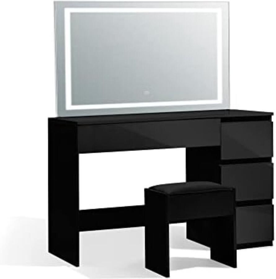 Kaptafel met spiegel en verlichting 90 x 140 cm Standaard zwart