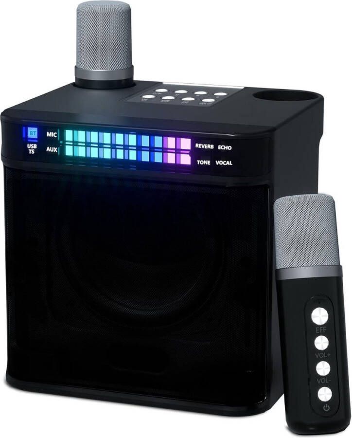 Karaoke Karaokemachine met Twee Draadloze Microfoons Ledverlichting Oplaadbare Bluetooth-verbinding Draagbaar PA-luidsprekersysteem Geschikt voor Home Entertainment en Outdoor-activiteiten