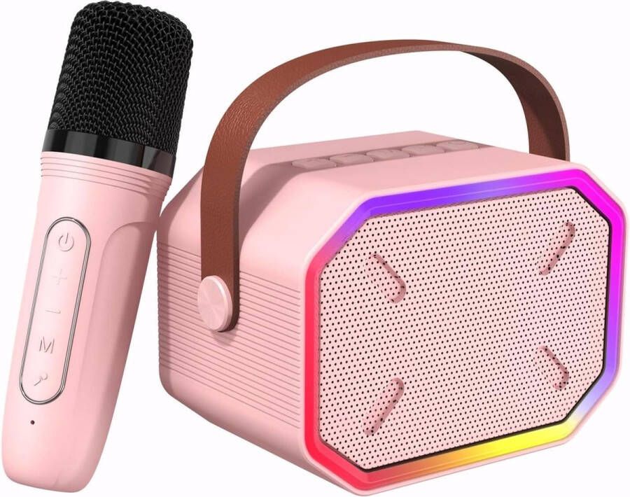 Karaoke set Bluetooth Karaoke luidspreker draadloze microfoon LED lampen stemwisseleffect cadeaus meisjes roze